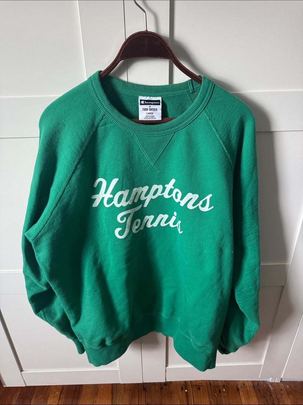 Champion x Todd Snyder Green Crewneck with White "Hamptons Tennis" Script